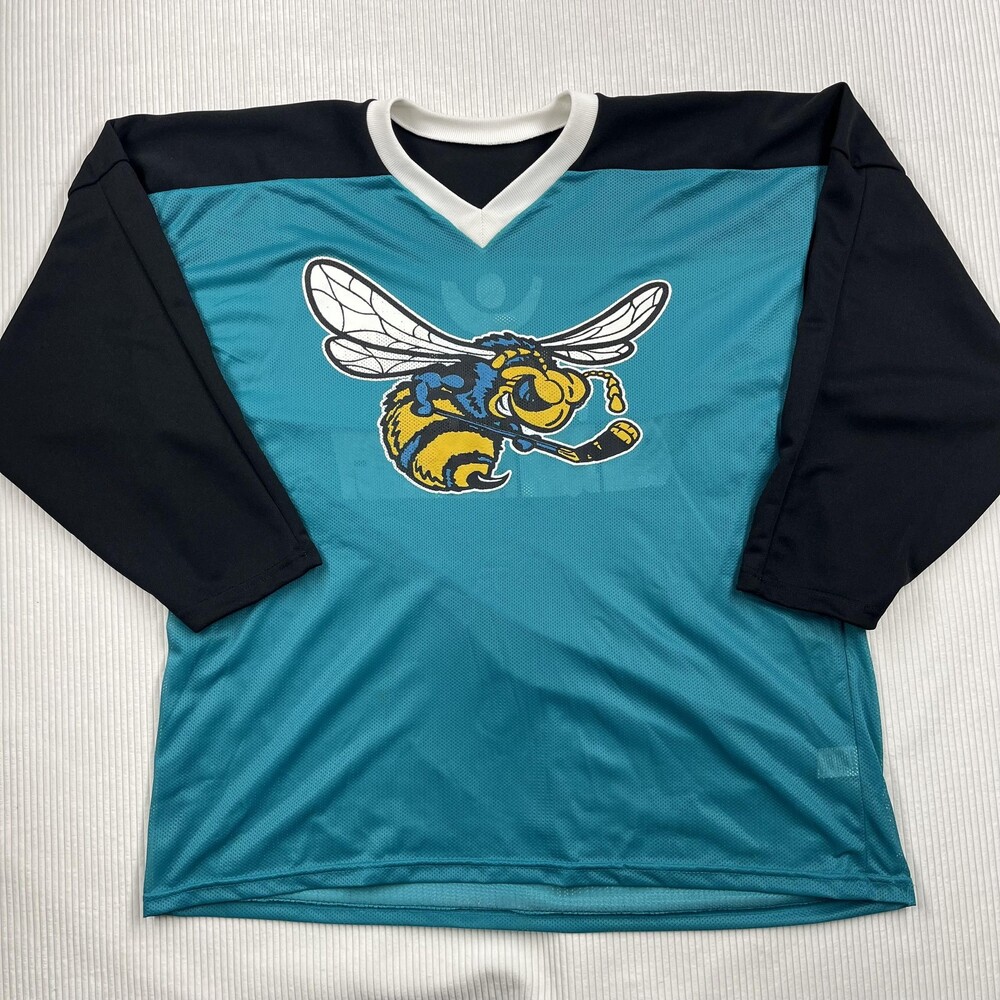 RGV Killer Bees Jersey Mens L Green Hockey Hornet Long Sleeve Mesh Shirt